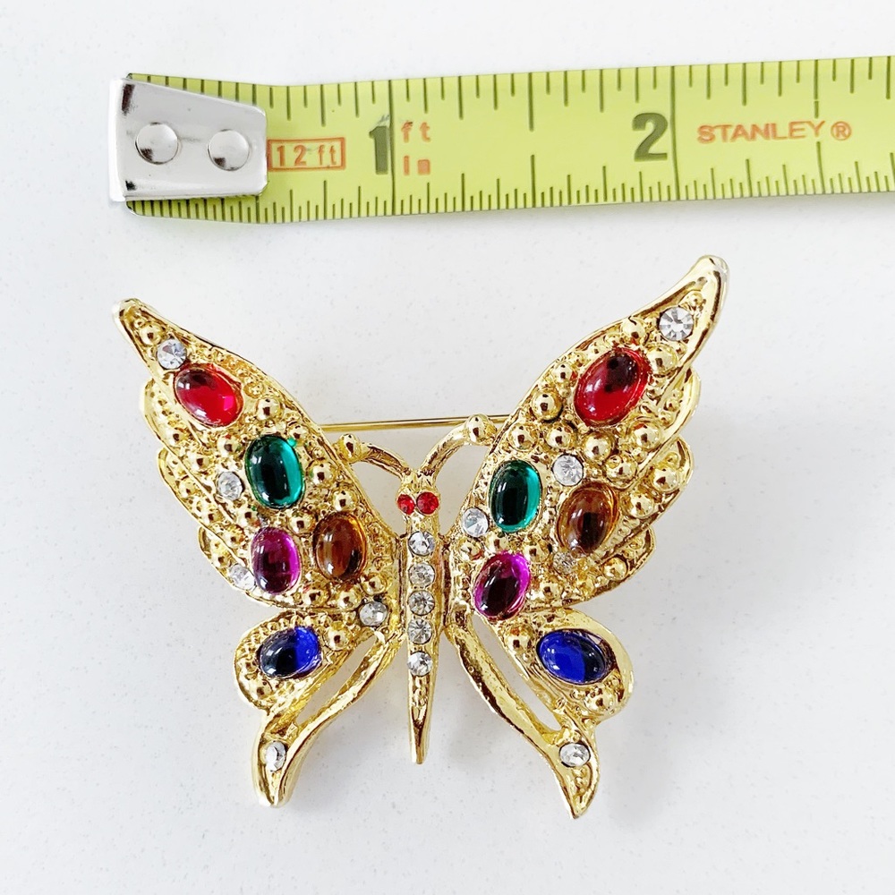 Beautiful Gold Tone Classic Colorful Rhinestone Crystal Butterfly Brooch - Picture 3 of 7